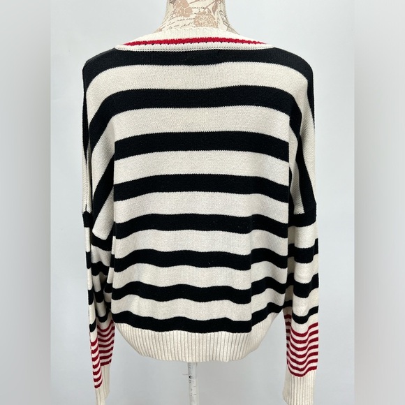 MADISON Beige with black and red stripe crew neck sweater size L - Picture 4 of 13
